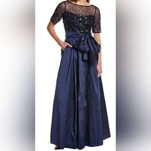ADRIANNA PAPELL  BEADED MESH & TAFFETA GOWN NWT size 8 Blue